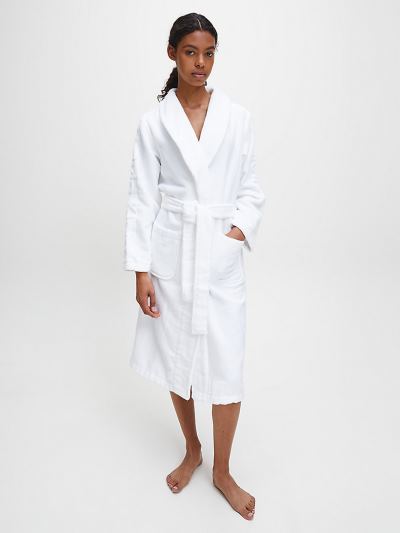 Calvin Klein Ruhák HU896121 | Calvin Klein Logo Print Női Fürdőköpeny Fehér